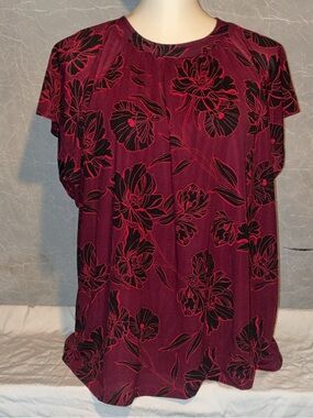 Apt. 9 Burgundy Black Floral Blouse XL